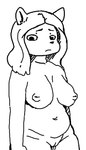 anthro big_breasts breasts canid felid female genitals glegle humanoid_genitalia humanoid_pussy hybrid mammal monochrome nipples nude pussy slightly_chubby solo unknown_artist