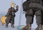 Rating: s
ID: 5586569
Date: 2025-05-20 17:21:45 -0400
Status: active
Score: 1
anthro armor belt belt_pouch boots canid canine clothing duo ears_up footwear fox fox_tail gloves half-life handwear jacket looking_at_another male mammal mawkvlt open_mouth shoes tail teeth teeth_showing tongue tongue_out topwear valve post #5586569