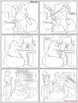 absurd_res anthro balls belly big_balls bodily_fluids casual_nudity comic dialogue duo english_text erection excessive_genital_fluids excessive_precum genital_fluids genitals hi_res huge_balls hyena hyper hyper_balls hyper_genitalia jeffrey_taggart male mammal meme no_nut_november overweight overweight_male peeing precum public public_nudity solo solo_focus speech_bubble text thewilldpink unwanted_erection urine