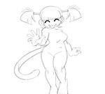 2024 5_fingers anthro breasts chknbunnyxd digital_drawing_(artwork) digital_media_(artwork) eyes_closed female female_anthro fingers front_view haplorhine kila_(chknbunnyxd) mammal monkey monochrome pigtails portrait primate simple_background sketch smile tail tongue tongue_out white_background