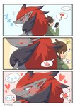 Rating: s
ID: 5628160
Date: 2025-06-08 04:58:01 -0400
Status: active
Score: 83
2025 absurd_res ambiguous_gender anthro blue_eyes blush blush_lines bodily_fluids brown_hair cellphone claws clothing comic duo electronics ellipsis eyeless eyes_closed fangs finger_claws fur generation_5_pokemon grey_body grey_fur hair heart_symbol hi_res hoodie human light_bulb male mammal nintendo open_mouth phone pokemon pokemon_(species) question_mark red_hair rocking_jjj saliva signature simple_background sleeping smartphone sound_effects speech_bubble spiral_eyes sweat teeth tongue topwear vowelless vowelless_sound_effect zoroark zzz post #5628160