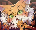 2016 6:5 ambiguous_gender bandai_namco blush bodily_fluids claws countershading cross_pupils crying dagasi digimon digimon_(species) digital_media_(artwork) domestic_cat felid feline felis fluffy fur green_eyes maine_coon mammal meicoomon neck_tuft open_mouth orange_body orange_fur pupils simple_background solo symbol-shaped_pupils tears tuft unusual_pupils