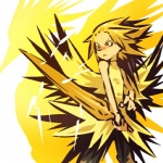 1:1 alternate_species blonde_hair cosplay duo generation_1_pokemon hair hitec holding_melee_weapon holding_object holding_sword holding_weapon human humanized legendary_pokemon male mammal melee_weapon nintendo pokemon pokemon_(species) silhouette solo_focus sword weapon yellow_theme zapdos