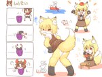 4:3 4koma :3 ambiguous_gender anthro anthrofied benikurage black_bottomwear black_clothing black_pants blonde_hair boat bottomwear bowl brown_bottomwear brown_clothing brown_skirt canid canine clothing comic container cookie_(touhou) domestic_cat ear_tuft eating eating_food embarrassed felid feline felis female food fox fur hair hi_res humanoid japanese_text mammal meat_creature miramikaru_riran miura_meat multiple_angles noodles pants phi_(cookie) pink_shadow red_eyes red_ribbon red_scarf scarf skirt text trash_can tuft usb_port_(nicoseiga46816714) vehicle watercraft yellow_body yellow_fur