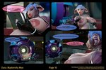 3d_(artwork) big_breasts blue_hair bovid bovine breasts cattle clothing comic dialogue digital_media_(artwork) english_text female hair hi_res jinsariakhavra latex latex_clothing mammal mayternity oura science_fiction text url