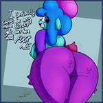 1:1 2024 absurd_res animate_inanimate annoyed anthro big_breasts big_butt blue_hair bovid bovid_horn breasts butt butt_focus caprine_horn dialogue digital_media_(artwork) english_text female fia_(gazaster) gazaster hair hi_res horn living_pinata looking_at_viewer mammal multicolored_body nude open_mouth pinata pink_eyes presenting presenting_hindquarters purple_body purple_skin rear_view shaking_butt signature simple_background solo tail tail_motion tailwag text thick_thighs wide_hips