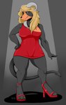 anthro blonde_hair clothing dress female footwear generation_2_pokemon hair hi_res high_heels houndoom low_cut_dress nightfaux nintendo pokemon pokemon_(species) sarah_(enigma) shoes solo