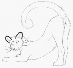 2015 animal_genitalia anus butt felid female feral fur generation_1_pokemon genitals graphite_(artwork) looking_back mammal monochrome nintendo persian_(pokemon) pokemon pokemon_(species) presenting pussy raised_tail simple_background smile solo tail tongue tongue_out traditional_media_(artwork) white_background yaroul