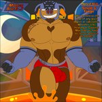 1:1 animated anthro armor blinking bouncing_pecs bovid bovine briefs cattle clothing conditional_dnp facial_hair gauntlets gloves goatee handwear headgear helmet lava male mammal moon muscular muscular_male nipples notkastar pecs red-brief_j_(mario) short_playtime smile solo splash underwear walking wario_world zatch_(notkastar)