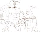 2023 5_fingers abs anthro anthro_on_anthro areola arm_tuft athletic athletic_anthro athletic_male avian barbell_piercing beverage biceps big_biceps big_bulge big_deltoids big_muscles big_pecs bird bodily_fluids bottomwear bow_tie brown_and_white bulge bulge_size_difference butler button_(fastener) button_swimwear closed_frown clothed clothed_anthro clothed_male clothing collar container crotch_lines cup deltoids detailed_background detailed_bulge digital_drawing_(artwork) digital_media_(artwork) drawstring_bottomwear drawstring_clothing drawstring_shorts drawstring_swimming_trunks drawstring_swimwear duo english_text eyebrow_barbell eyebrow_piercing eyebrows eyelids facial_piercing feather_tuft feathers fingers food forearm_muscles front_view half-length_portrait hand_behind_back head_tuft hi_res holding_beverage holding_container holding_cup holding_object holding_platter huge_bulge huge_deltoids huge_muscles huge_pecs humanoid_hands hyacinth_macaw larger_anthro larger_male looking_aside looking_at_another looking_at_chest looking_at_pecs looking_away looking_down looking_down_at_another macaw male male/male male_anthro male_on_anthro manly mature_anthro mature_male midnightsultry monochrome muscle_size_difference muscular muscular_anthro muscular_arms muscular_butt muscular_legs muscular_male muscular_thighs navel navel_piercing neck_tuft neckwear neotropical_parrot nervous nipple_barbell nipple_piercing nipples non-mammal_balls_bulge non-mammal_navel non-mammal_nipples obliques outside parrot pecs piercing plant pool poolside portrait pose pubes quads serratus shorts shorts_only size_difference sketch sketch_page skimpy skimpy_speedo skimpy_swimwear small_eyes smaller_anthro smaller_male species_name spix's_macaw standing summer surprise surprised_expression sweat sweatdrop swimming_trunks swimwear tail tail_feathers text thick_arms tight_clothing tight_speedo tight_swimwear topless topless_anthro topless_male trapezius tree triceps true_parrot tuft veiny_arms water