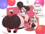 absurd_res ambiguous_gender anthro areola avian balloon beak big_breasts big_butt big_glasses bird birthday black_eyes blue_eyes breasts brown_areola brown_hair brown_nipples butt cake clothing coffi_(coffilatte) coffilatte_(artist) crouching cutlery dessert dialogue double_bun dress duo english_text exclamation_point eyewear female food fork glasses hair hair_bun half-closed_eyes heart_symbol hi_res holding_fork huge_breasts huge_butt inflatable kitchen_utensils larger_female male multicolored_body narrowed_eyes necktie nipples non-mammal_breasts one_eye_closed onomatopoeia open_beak open_mouth penguin question_mark round_glasses size_difference smaller_male sound_effects speech_bubble stella_(coffilatte) text tools two_tone_body