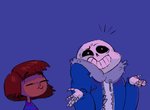 animated_skeleton blue_background bone frisk_(undertale) human male mammal nearshotarts not_furry sans_(undertale) simple_background skeleton undead undertale undertale_(series)