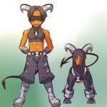 1:1 alternate_species belt black_hair bottomwear clothing cosplay duo feral generation_2_pokemon hair hitec horn houndoom human humanized looking_at_viewer male mammal nintendo pants pokemon pokemon_(species) short_hair tail