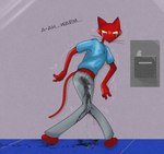 anthro blush bodily_fluids bottomwear bulge cartoon_network clothing courage_the_cowardly_dog detailed_bulge dialogue drinking_fountain felid genital_fluids genital_outline hi_res illegaleel katz_(courage_the_cowardly_dog) male mammal omorashi pants pee_desperation pee_stains peeing penis_outline public_urination shaking solo sweatpants tears urine urine_on_ground urine_on_self wet wet_clothing wetting wetting_bottomwear