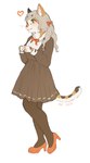 2019 accessory anthro bow_ribbon calico_cat clothing digital_drawing_(artwork) digital_media_(artwork) domestic_cat dress felid feline felis female footwear grey_hair hair hair_accessory hair_bow hair_ribbon heart_symbol high_heels inner_ear_fluff mammal ribbons shoes simple_background solo standing tail tuft uumi whiskers white_background