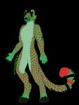 absurd_res alpha_channel anthro cheetah facial_hair felid feline fur green_body green_fur hi_res male mammal maximum_speed mustache red_body red_fur red_spots solo spots thanatostaria