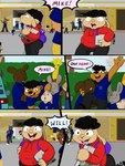 animal_humanoid anthro bear child comic dialogue gesture hi_res humanoid lagomorph lagomorph_humanoid leporid_humanoid male mammal mammal_humanoid michael_williamson outside rabbit_humanoid sandune school shocked slightly_chubby slightly_chubby_male tradcartoons_studios waving willie_and_michael willie_munk young