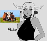 2022 animal_humanoid bare_shoulders bovid bovid_humanoid bovine bovine_humanoid breasts cattle_humanoid eyelashes female hair hi_res horn humanoid looking_at_viewer mammal mammal_humanoid reference_image short_hair sky solo ushiji