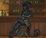 anthro carduelis clothing felid feline female hat headgear headwear hi_res jewelry magic_user mammal pantherine solo tavern witch witch_hat