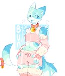 2023 anthro bell bell_collar bell_on_tail blep blue_body blue_eyes blue_fur bottomwear bra bunonthemoon clothing collar domestic_cat felid feline felis femboy fur hi_res male mammal pink_bottomwear pink_bra pink_clothing pink_shorts pink_sports_bra pink_underwear shorts slim_anthro slim_male solo sports_bra tongue tongue_out underwear white_body white_fur