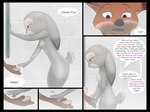 4:3 animal_genitalia anthro bathing black_nose breasts canid canine comic comic_sans conditional_dnp dialogue disney duo english_text female fox fur genitals green_eyes hi_res judy_hopps lagomorph leporid male male/female mammal nick_wilde nipples nude orange_body orange_fur penis penis_tip pink_nose public rabbit red_fox sheath showering text true_fox tuft tuftbox zootopia