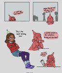 2023 boots cassie_(fnaf) child clothed clothing comic crossed_arms dialogue digital_media_(artwork) english_text female five_nights_at_freddy's five_nights_at_freddy's:_security_breach five_nights_at_freddy's:_security_breach_ruin food footwear hi_res human mammal narrow_hips pizza scottgames shoes shyestmind sitting solo steel_wool_studios text thin_calves thin_legs thin_thighs young young_female young_human