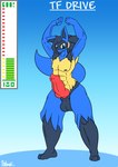 after_transformation anthro bangs d-6alaxy english_text flexing food fruit generation_4_pokemon genitals hair hi_res knot legacy_(linkthehero5555) lucario male mature_male muscular nintendo nut_(fruit) pecs penis plant pokemon pokemon_(species) ponytail smile smirk solo tail text tf_drive transformation