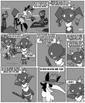 ambiguous_gender angry black_eyes black_text border clothed clothing comic cracks crown demon dialogue elemental_creature elemental_humanoid english_text female frown grey_background greyscale group hat headgear headwear heart_(organ) hi_res holding_heart_(organ) humanoid i_can_be_a_princess looking_at_another male melee_weapon mineral_fauna mineral_humanoid monochrome motion_lines narrowed_eyes onomatopoeia open_mouth organs prince princess princess_coal royalty shane_frost simple_background sound_effects speech_bubble sword tail text topwear trio_focus vowelless vowelless_sound_effect weapon white_border white_text worried yuu_eye