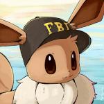 1:1 2019 :3 ambiguous_gender black_nose blue_background brown_body brown_eyes brown_fur chest_tuft clothed clothed_feral clothing daww digital_media_(artwork) eevee english_text fbi fbi_eevee feral fluffy fluffy_tail fur generation_1_pokemon hat headgear headwear long_ears looking_at_viewer nintendo plattyneko pokemon pokemon_(species) signature simple_background solo tail tan_body tan_fur text text_on_clothing text_on_hat text_on_headwear tuft