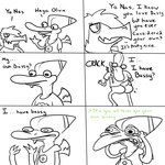 Rating: s
ID: 3700253
Date: 2022-11-19 04:55:24 -0500
Status: active
Score: 13
1:1 anthro baryonyx base_three_layout bottomless cavemanon_studios clothed clothing comic dinosaur duo english_text female goodbye_volcano_high grid_layout hair hair_over_eye hi_res humor i_wani_hug_that_gator long_snout male monochrome naser_(gvh) nrool olivia_halford one_eye_obstructed open_mouth prehistoric_species pterodactylus pterosaur reptile scalie six_frame_grid six_frame_image snoot_game snout spinosaurid text theropod three_row_layout tired_eyes post #3700253