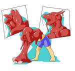 anthro bottomwear clothing dragon egg goo_creature goo_transformation human lizardman_(artist) male mammal mythological_creature mythological_scalie mythology red_body scalie sequence shorts solo transformation