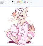 2023 >_< anthro blep blush blush_lines bunonthemoon clothed clothing crossdressing domestic_cat eyes_closed felid feline felis femboy fur headpat leg_warmers legwear male mammal oversized_clothing oversized_topwear pink_clothing pink_sweater pink_topwear slim_anthro slim_male solo sweater tongue tongue_out topwear white_body white_fur