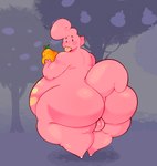 anthro balls belly big_belly big_butt blush butt digital_media_(artwork) dozighost food fruit generation_4_pokemon genitals hair hi_res huge_butt huge_thighs lickilicky looking_at_viewer male nintendo nude obese overweight overweight_anthro overweight_male plant pokemon pokemon_(species) pokemon_berry simple_background sitrus_berry solo tail thick_thighs tongue tongue_out wide_hips