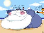 2018 3_toes 4:3 5_fingers anthro areola barefoot batspid2 beach belly big_areola big_belly big_breasts big_butt bikini bikini_top biped black_eyes black_nose blue_body blue_fur bodily_fluids breasts brown_body brown_fur brown_hair butt canid canine cel_shading chloe_(batspid2) clothing digital_drawing_(artwork) digital_media_(artwork) duo ear_markings english_text exclamation_point eyebrows eyelashes feet female fingers flabby_arms fox fur gloves_(marking) hair huge_areola huge_belly huge_breasts huge_butt huge_hips huge_thighs hyper hyper_areola hyper_belly hyper_breasts hyper_butt hyper_hips hyper_nipples hyper_thighs ineffective_clothing leg_markings love_handles male mammal markings max_(batspid2) morbidly_obese morbidly_obese_anthro morbidly_obese_female motion_lines multicolored_body multicolored_fur navel nipples obese obese_anthro obese_female open_mouth orange_body orange_fur overweight overweight_anthro overweight_female pink_areola pink_nipples puffy_areola puffy_nipples purple_clothing raised_eyebrow seaside shaded sibling_(lore) signature sitting skinny_male sky skyscape slim_anthro slim_male socks_(marking) standing sun sweat sweatdrop swimwear teeth text thick_thighs tight_clothing toes tongue two-piece_swimsuit weight_gain white_body white_fur wide_hips