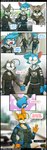 7_panel_comic absurd_res anthro athletic athletic_male blue_body blue_fur blurred_background canid canine cheek_tuft choker clothing comic dialogue domestic_cat ears_down english_text facial_tuft felid feline felis fennec_fox fox fur gesture grey_body grey_fur half-closed_eyes hand_holding hi_res hoodie humor hybrid jay-r jay-r_(character) jewelry leo_(jay-r) male mammal multicolored_body multicolored_fur narrowed_eyes necklace orange_body orange_fur page_(jay-r) pivoted_ears smile speech_bubble tail tail_tuft text topwear true_fox tuft two_tone_body two_tone_fur url waving white_body white_fur wide_eyed