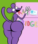 absurd_res anthro appliance big_butt butt cartoon_eyes femboy fridge green_background green_wall hi_res huge_butt inside kitchen_appliance long_fingers male mammal mouse murid murine orangedo69 purple_body rat_snacks rodent simon_(rat_snacks) simple_background solo thick_thighs toony white_hands