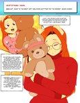 2022 anthro ask_blog big_breasts breasts clothed clothing daww domestic_cat english_text eyewear felid feline felis female galacticmichi glasses hair hug huge_breasts katrina_fowler mammal plushie simple_background smile solo sweater teddy_bear text topwear