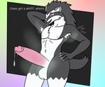 6:5 absurd_res anthro armpit_hair ash_the_skunk balls big_penis bodily_fluids body_hair claws dripping fur generation_8_pokemon genital_fluids genitals grey_body grey_fur hi_res huge_penis male markings musk musk_clouds nintendo nipples obstagoon penis pokemon pokemon_(species) precum precum_drip presenting presenting_penis solo tail white_markings