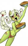 2015 amber_eyes anthro anthrofied apple_pie balddumborat bikini blush braided_hair clothing cutie_mark dessert earth_pony equid equine female food friendship_is_magic granny_smith_(mlp) hair hasbro hi_res horse mammal my_little_pony pastry pie pigtails pony portrait solo swimwear three-quarter_portrait two-piece_swimsuit white_hair