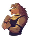 2024 anthro biceps big_muscles biped black_clothing black_collar black_shirt black_tank_top black_topwear bongo_(yongdasom) brown_body brown_fur canid canine canis clothing collar collar_tag domestic_dog floppy_ears fur green_eyes hi_res male mammal muscular muscular_anthro muscular_male pecs shirt solo tank_top topwear yongdasom