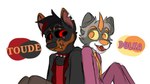 16:9 anthro canid canine canis collar dobermann domestic_dog dulka_(the_non_raccoon) duo hi_res hybrid lusterflix male male/male mammal pinscher procyonid raccoon red_eyes scar the_non_raccoon toude_(the_non_raccoon) widescreen yellow_eyes