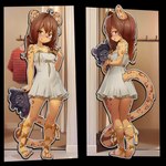 1:1 4_toes anthro barefoot_sandals black_nose blurred_background blush border breasts brown_eyes brown_hair brown_theme claws clothed clothing curling_toes digital_media_(artwork) dipstick_tail dress eclair_(belleflower) feet felid female front_view full-length_portrait fur furgonomics hair hi_res lion looking_at_viewer looking_back looking_back_at_viewer mammal markings multiple_images multiple_poses navel_outline pantherine paws plantigrade plushie portrait pose rear_view shaded sicmop soft_shading soles solo spots spotted_body spotted_fur sundress tail tail_markings tail_through_dress tan_body tan_fur toes young young_anthro young_female