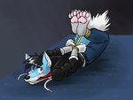 Rating: q
ID: 5584280
Date: 2025-05-19 17:13:01 -0400
Status: active
Score: 5
4:3 4_toes anthro arms_tied bdsm blue_body blue_fur bondage bottomwear bound canid canine canis cloth_gag clothing feet fur gag gagged hands_behind_back hogtied jacket kidnapping legs_tied lying male mammal on_front pants pawpads paws pink_pawpads restraints rope rope_bondage simple_background solo toes topwear vir-no-vigoratus white_body white_fur wolf post #5584280