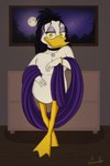 2:3 absurd_res anatid anseriform anthro avian avian_butt barefoot bedroom bird clothing disney duck duck_footed ducktales ducktales_(2017) feet female hi_res jewelry kinkypeach large_chest looking_at_viewer magica_de_spell necklace necklace_only nude number_one_dime purple_clothing purple_robe robe solo undressing vintage_pinup