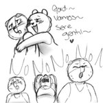 1:1 2023 achuchones_(unicorn_wars) anthro bear biped blush clothing comic dialogue duo eyes_closed gordi_(unicorn_wars) hi_res hug hugging_another hugging_from_behind mammal monochrome nekovid shirt sketch slightly_chubby spanish_text text topwear translated unicorn_wars