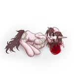 bandage bandaged_leg blood bodily_fluids brown_eyes brown_hair brown_mane brown_tail death equid equine fan_character female hair hasbro hi_res horn horse lying mammal mane my_little_pony mythological_creature mythological_equine mythology on_side pink_body pony pool_of_blood quadruped simple_background solo tail tuskonline unicorn