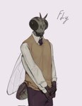 2023 4_arms anthro arthropod biped bottomwear clothed clothing digital_media_(artwork) english_text fly_(animal) fully_clothed hi_res horsefly insect kogito male multi_arm multi_limb necktie pants simple_background solo sweater text topwear white_background wings