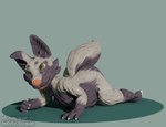 3_toes 3d_(artwork) 4_fingers anthro belly big_belly blender_(artwork) blender_eevee blep canid canine dally_the_skunk_fox digital_media_(artwork) feet fingers fox fur green_background green_eyes grey_body grey_fur hi_res hybrid male mammal mephitid multicolored_body multicolored_fur nude questionable_aesthetics_(artist) short_stack simple_background skunk slightly_chubby solo tail toes tongue tongue_out two_tone_body two_tone_fur