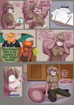 2016 anthro babystar biped bodily_fluids clothing comic crying dan_withermore detailed_background dialogue digital_media_(artwork) domestic_cat dragonite duo english_text felid feline felis female fionacat fur gemma_polson generation_1_pokemon genital_fluids hair hi_res male mammal nintendo open_mouth pokemon pokemon_(species) rodent sciurid sitting standing suit tears text tree_squirrel urine urine_pool