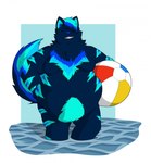 2022 anthro arcanine ball beach_ball belly bent_arm big_belly blue_body blue_fur blue_hair blue_nose blue_tail canid canine canis cheek_tuft chest_tuft colored digital_drawing_(artwork) digital_media_(artwork) eyes_closed facial_tuft fangs floof_(yesparadox) fluffy fluffy_tail front_view fur generation_1_pokemon hair hand_on_hip hi_res holding_beach_ball inflatable long_tail male mammal moobs multicolored_body multicolored_fur multicolored_hair multicolored_tail neck_tuft nintendo nude obese obese_anthro obese_male overweight overweight_anthro overweight_male partially_submerged pokemon pokemon_(species) shaded simple_background simple_shading solo tail teeth theannoyingnpc thick_thighs toothy_grin tuft two_tone_hair water